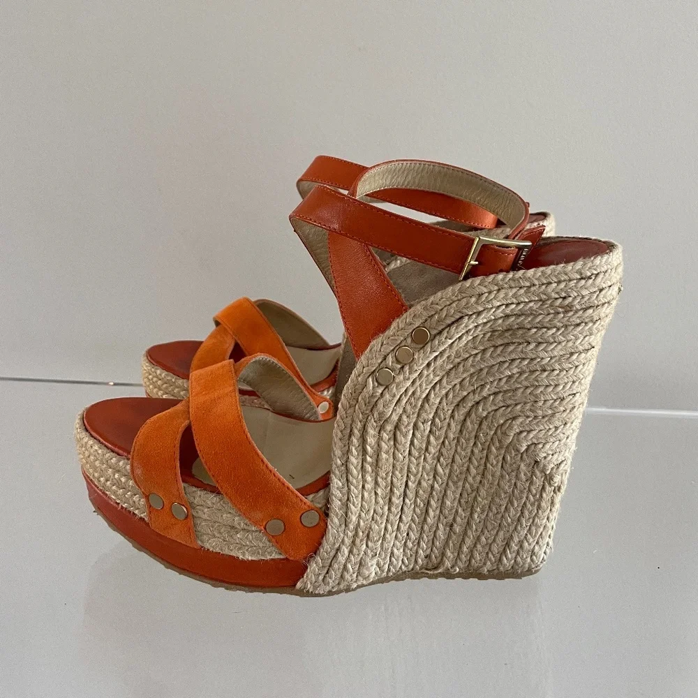 Jimmy Choo Orange Espadrille Wedge Sandals